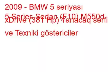 2009 - BMW 5 seriyası
5 Series Sedan (F10) M550d xDrive (381 Hp) Yanacaq sərfi və Texniki göstəricilər