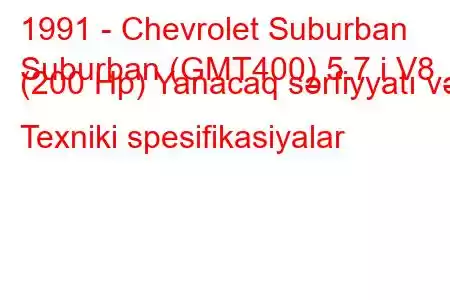 1991 - Chevrolet Suburban
Suburban (GMT400) 5.7 i V8 (200 Hp) Yanacaq sərfiyyatı və Texniki spesifikasiyalar