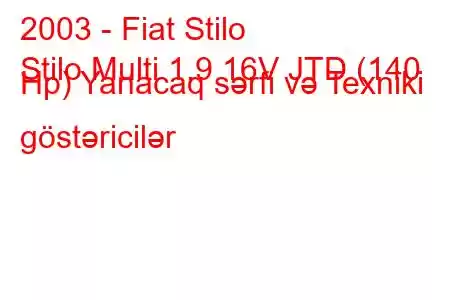 2003 - Fiat Stilo
Stilo Multi 1.9 16V JTD (140 Hp) Yanacaq sərfi və Texniki göstəricilər