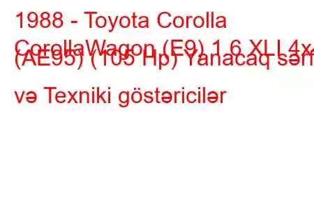 1988 - Toyota Corolla
CorollaWagon (E9) 1.6 XLI 4x4 (AE95) (105 Hp) Yanacaq sərfi və Texniki göstəricilər