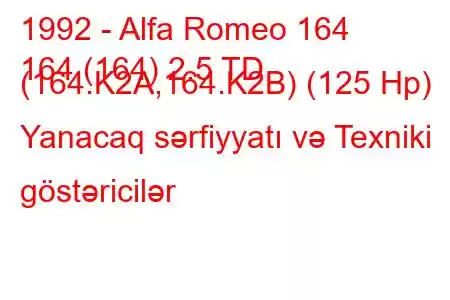 1992 - Alfa Romeo 164
164 (164) 2.5 TD (164.K2A,164.K2B) (125 Hp) Yanacaq sərfiyyatı və Texniki göstəricilər