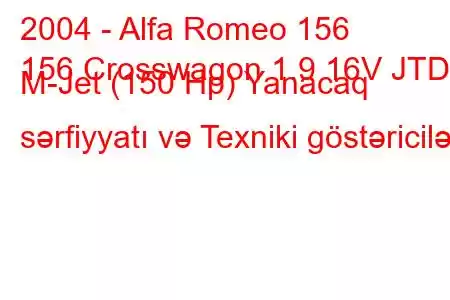 2004 - Alfa Romeo 156
156 Crosswagon 1.9 16V JTD M-Jet (150 Hp) Yanacaq sərfiyyatı və Texniki göstəricilər