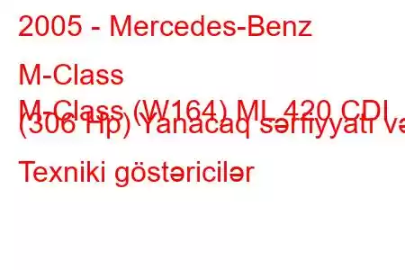 2005 - Mercedes-Benz M-Class
M-Class (W164) ML 420 CDI (306 Hp) Yanacaq sərfiyyatı və Texniki göstəricilər