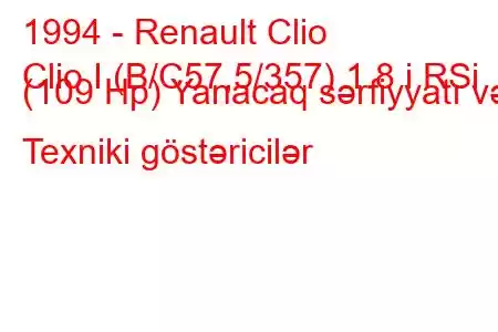 1994 - Renault Clio
Clio I (B/C57,5/357) 1.8 i RSi (109 Hp) Yanacaq sərfiyyatı və Texniki göstəricilər