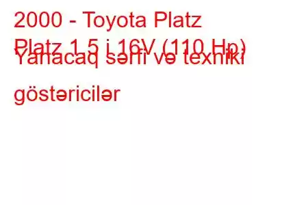 2000 - Toyota Platz
Platz 1.5 i 16V (110 Hp) Yanacaq sərfi və texniki göstəricilər