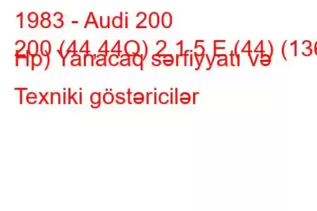 1983 - Audi 200
200 (44,44Q) 2.1 5 E (44) (136 Hp) Yanacaq sərfiyyatı və Texniki göstəricilər