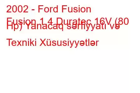 2002 - Ford Fusion
Fusion 1.4 Duratec 16V (80 Hp) Yanacaq sərfiyyatı və Texniki Xüsusiyyətlər