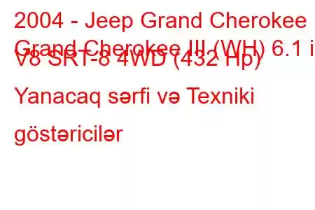 2004 - Jeep Grand Cherokee
Grand Cherokee III (WH) 6.1 i V8 SRT-8 4WD (432 Hp) Yanacaq sərfi və Texniki göstəricilər