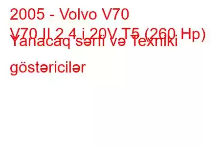 2005 - Volvo V70
V70 II 2.4 i 20V T5 (260 Hp) Yanacaq sərfi və Texniki göstəricilər