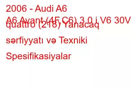 2006 - Audi A6
A6 Avant (4F,C6) 3.0 i V6 30V quattro (218) Yanacaq sərfiyyatı və Texniki Spesifikasiyalar