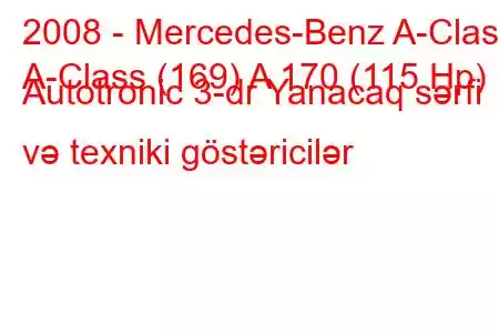 2008 - Mercedes-Benz A-Class
A-Class (169) A 170 (115 Hp) Autotronic 3-dr Yanacaq sərfi və texniki göstəricilər