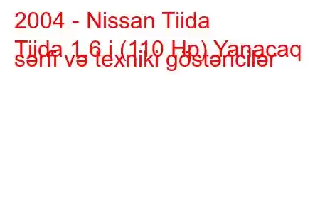 2004 - Nissan Tiida
Tiida 1.6 i (110 Hp) Yanacaq sərfi və texniki göstəricilər