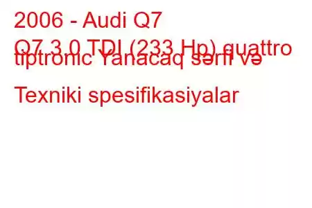 2006 - Audi Q7
Q7 3.0 TDI (233 Hp) quattro tiptronic Yanacaq sərfi və Texniki spesifikasiyalar