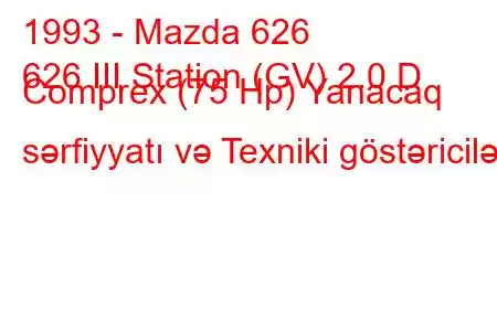 1993 - Mazda 626
626 III Station (GV) 2.0 D Comprex (75 Hp) Yanacaq sərfiyyatı və Texniki göstəricilər