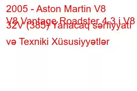 2005 - Aston Martin V8
V8 Vantage Roadster 4.3 i V8 32V (385) Yanacaq sərfiyyatı və Texniki Xüsusiyyətlər