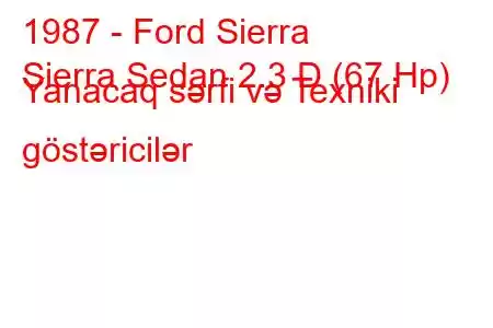 1987 - Ford Sierra
Sierra Sedan 2.3 D (67 Hp) Yanacaq sərfi və Texniki göstəricilər