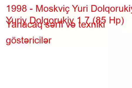 1998 - Moskviç Yuri Dolqorukiy
Yuriy Dolgorukiy 1.7 (85 Hp) Yanacaq sərfi və texniki göstəricilər