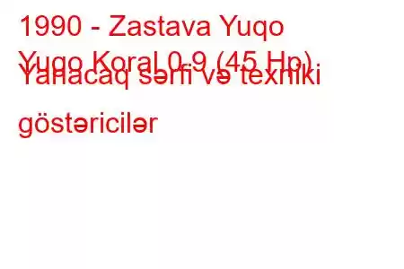 1990 - Zastava Yuqo
Yugo Koral 0.9 (45 Hp) Yanacaq sərfi və texniki göstəricilər