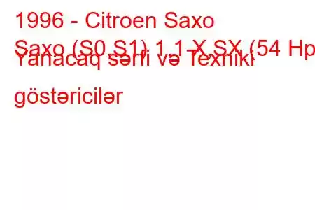 1996 - Citroen Saxo
Saxo (S0,S1) 1.1 X,SX (54 Hp) Yanacaq sərfi və Texniki göstəricilər