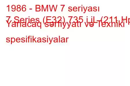 1986 - BMW 7 seriyası
7 Series (E32) 735 i,iL (211 Hp) Yanacaq sərfiyyatı və Texniki spesifikasiyalar