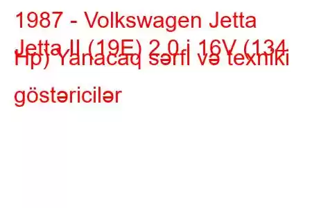 1987 - Volkswagen Jetta
Jetta II (19E) 2.0 i 16V (134 Hp) Yanacaq sərfi və texniki göstəricilər