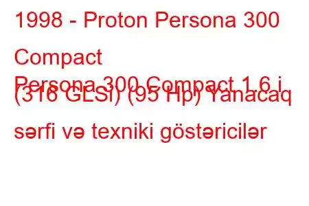 1998 - Proton Persona 300 Compact
Persona 300 Compact 1.6 i (316 GLSi) (95 Hp) Yanacaq sərfi və texniki göstəricilər