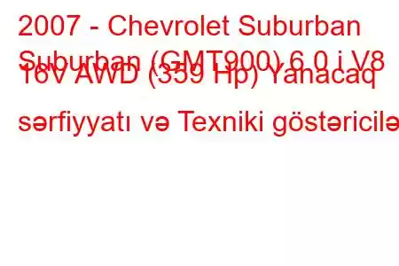 2007 - Chevrolet Suburban
Suburban (GMT900) 6.0 i V8 16V AWD (359 Hp) Yanacaq sərfiyyatı və Texniki göstəricilər