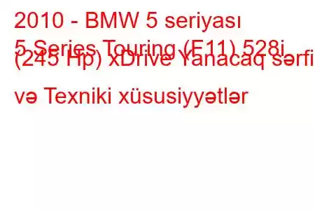 2010 - BMW 5 seriyası
5 Series Touring (F11) 528i (245 Hp) xDrive Yanacaq sərfi və Texniki xüsusiyyətlər